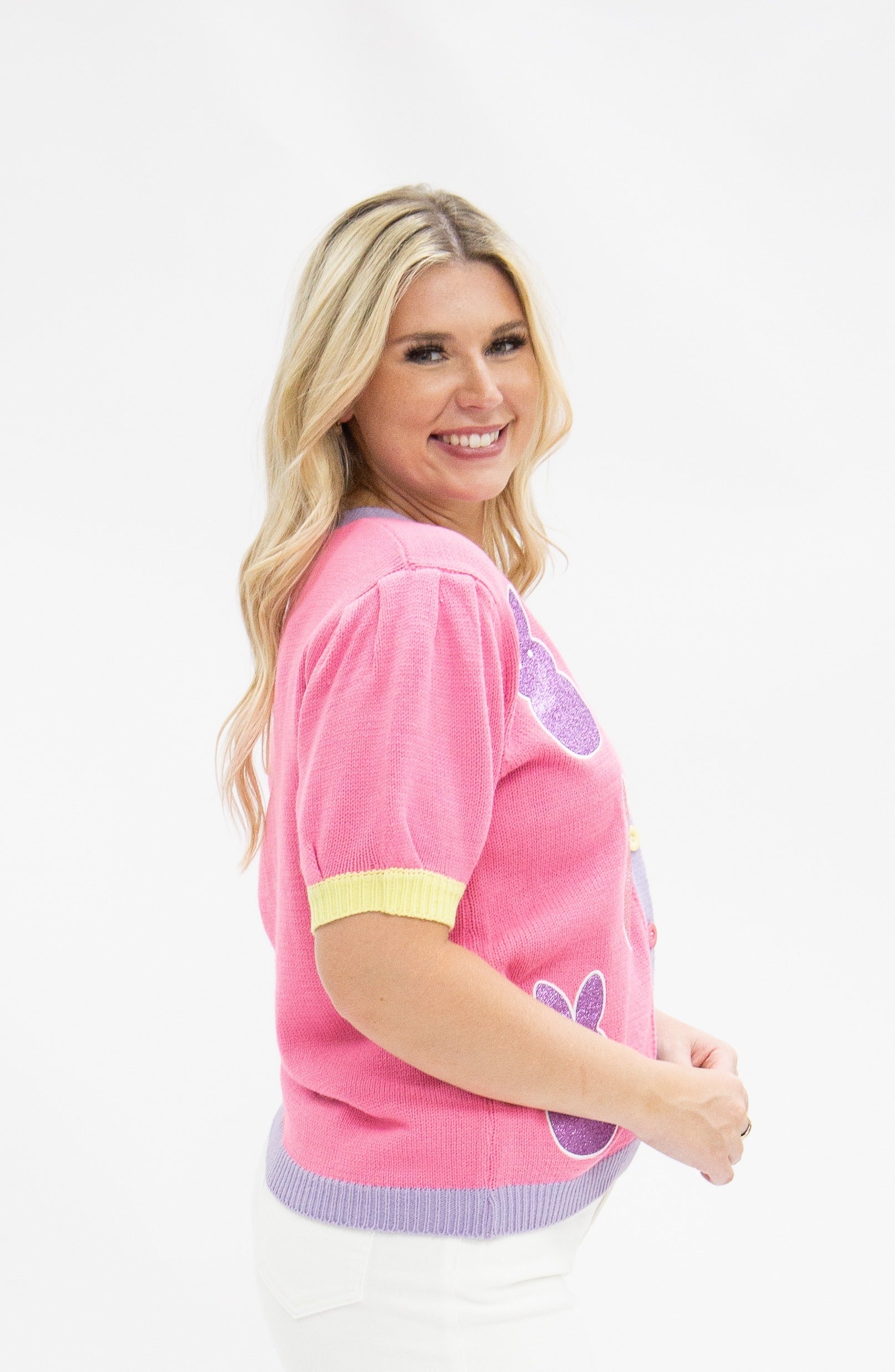 Puff Sleeve Cardigan Bunny Patches