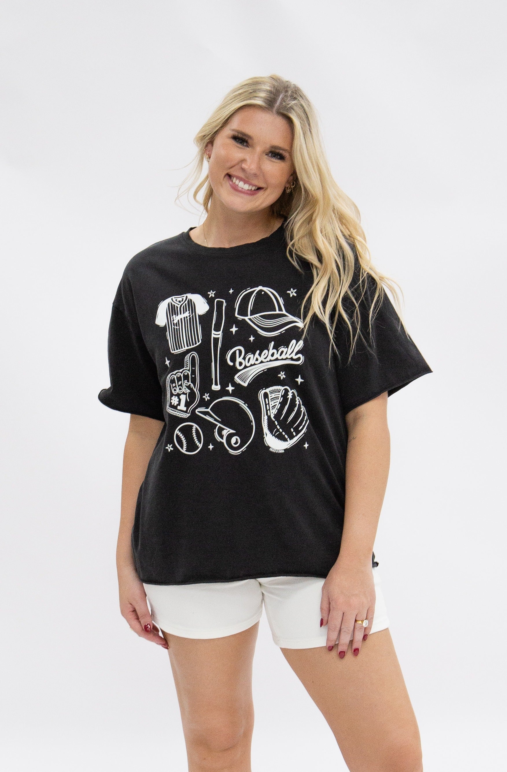 Baseball on Black Boxy Tee