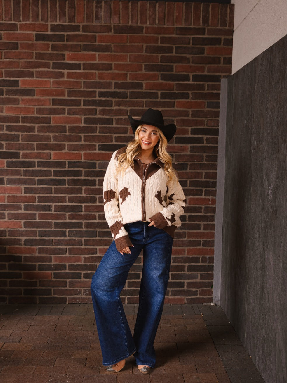 Zip Cow Print Sweater