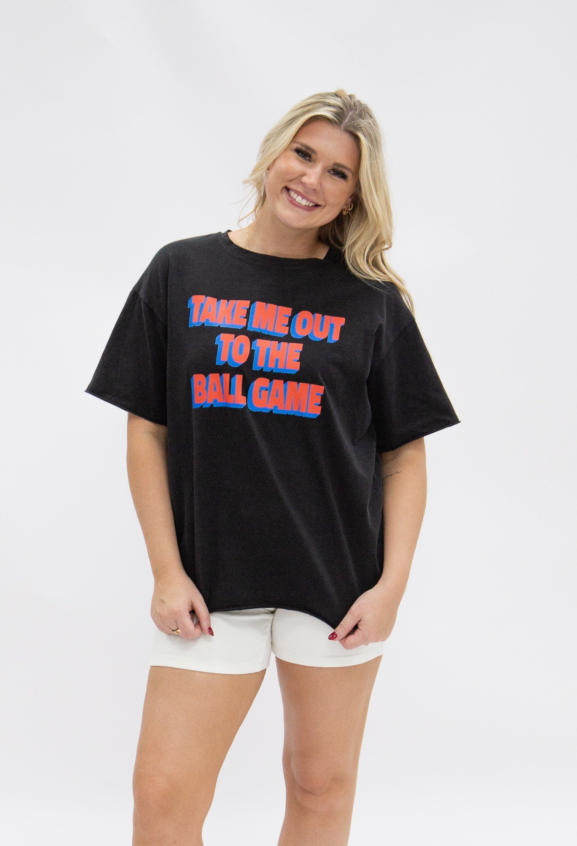 Take Me Out on Black Boxy Tee
