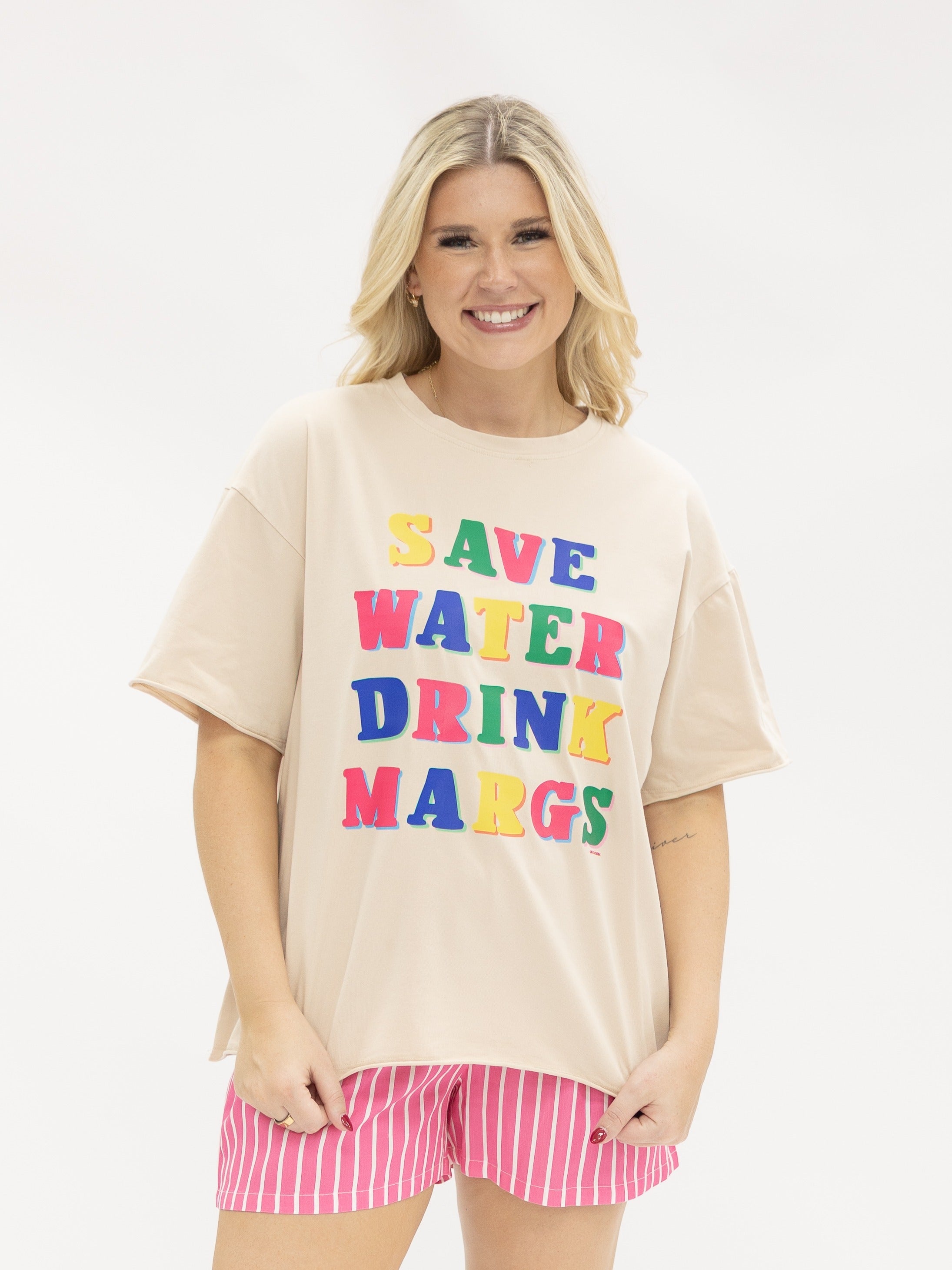 Save Water Drink Margs on Beige Tee Shirt