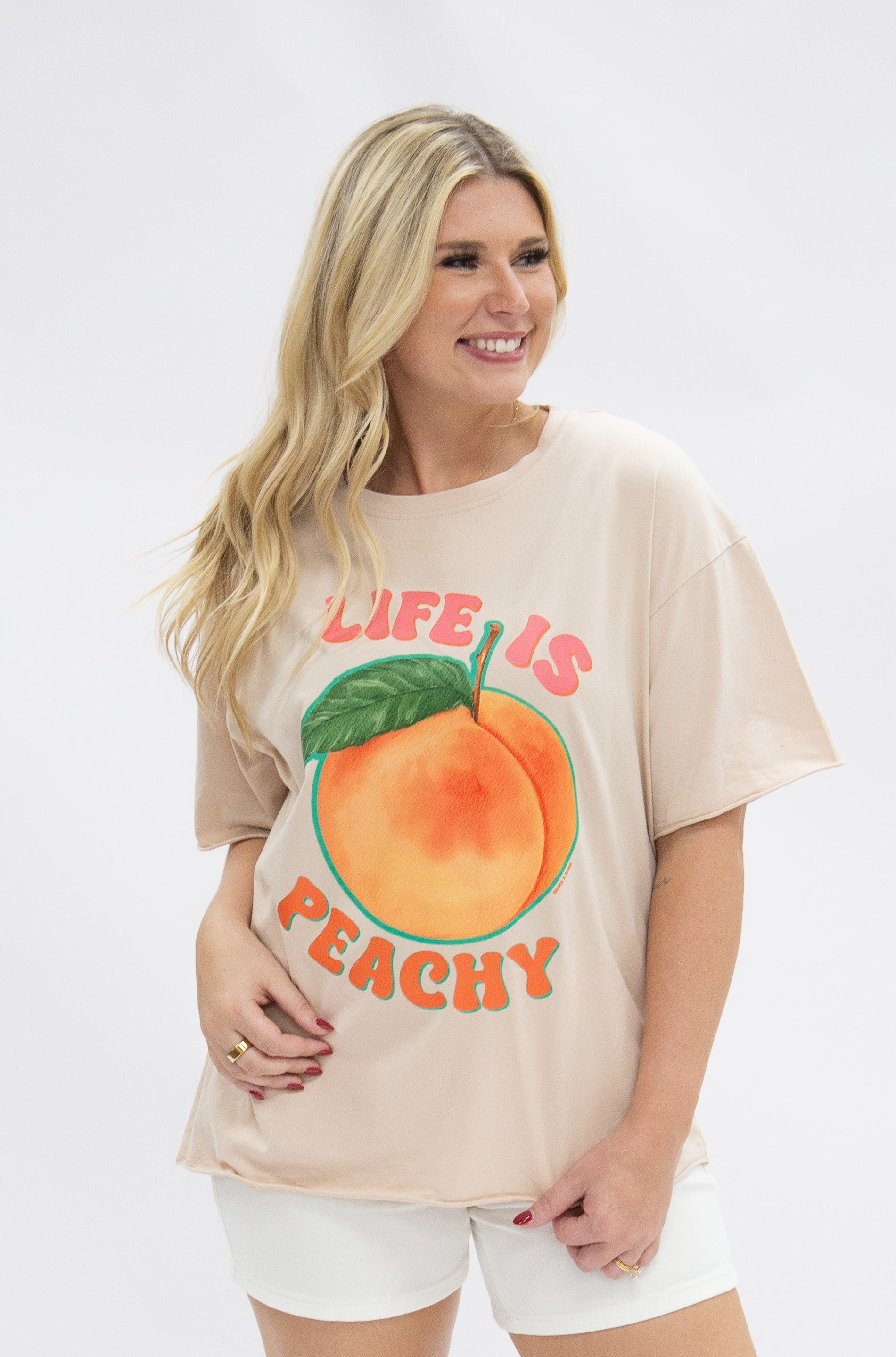 Life is Peachy on Beige Tee Shirt
