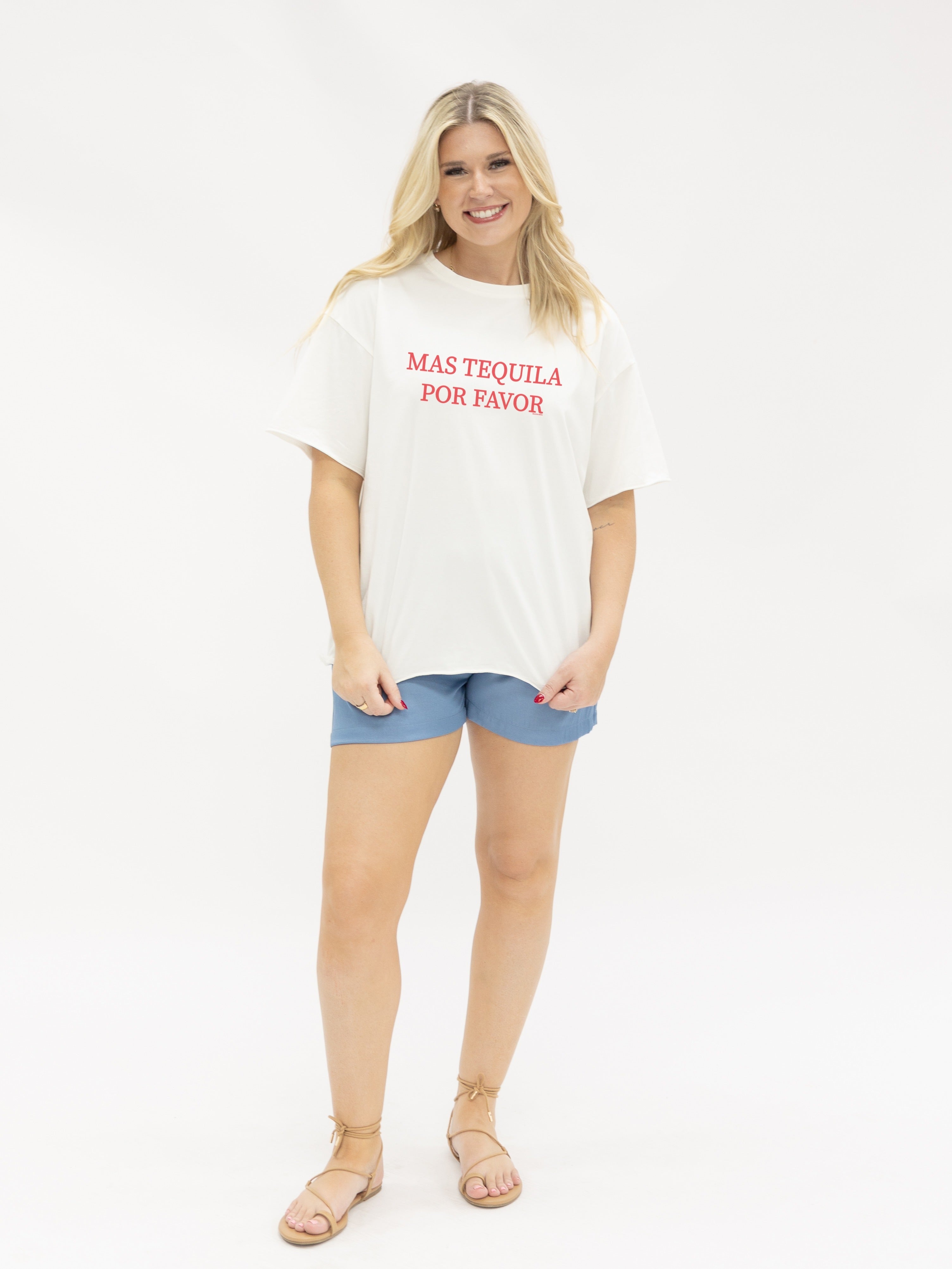 Mas Tequila Por Favor on White Relaxed Fit Tee
