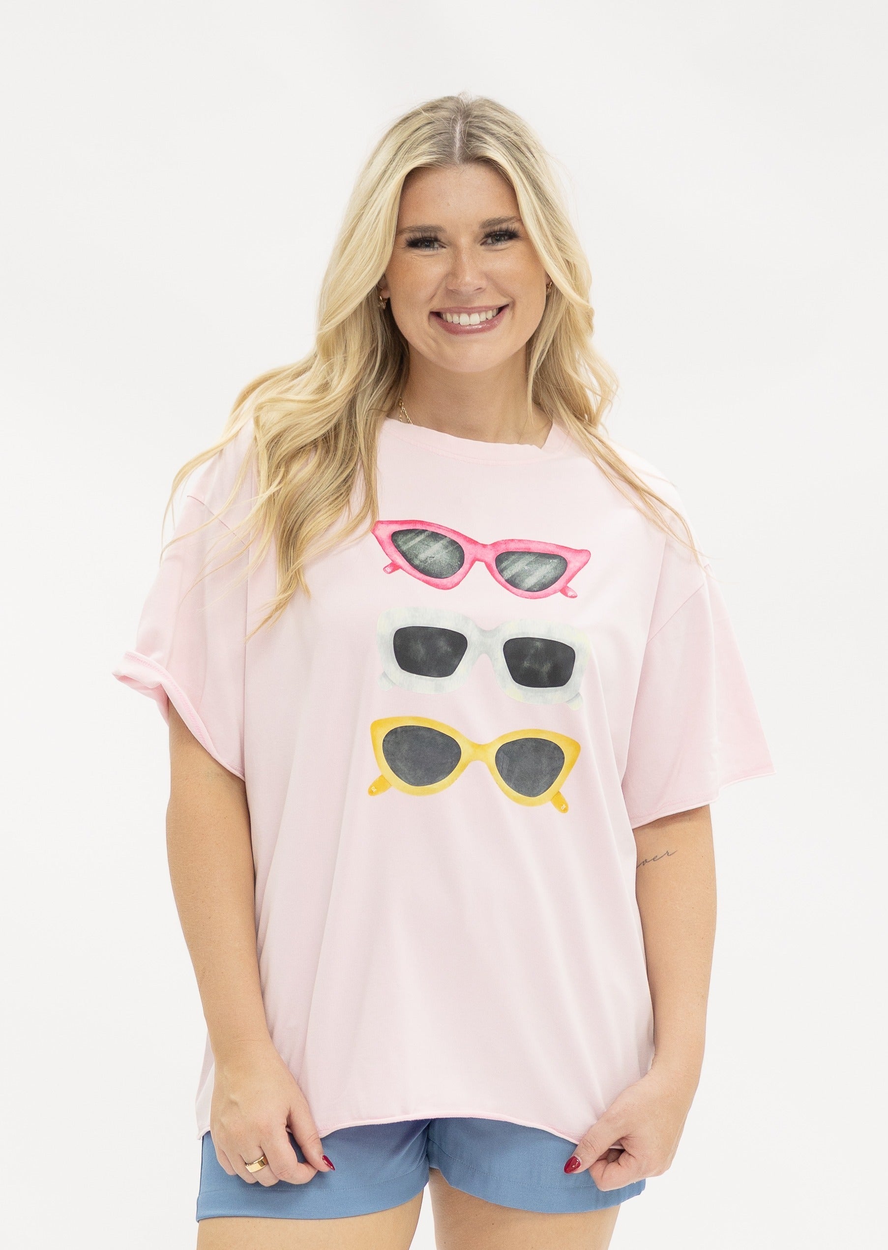 Summer Shades on Pink Tee Shirt