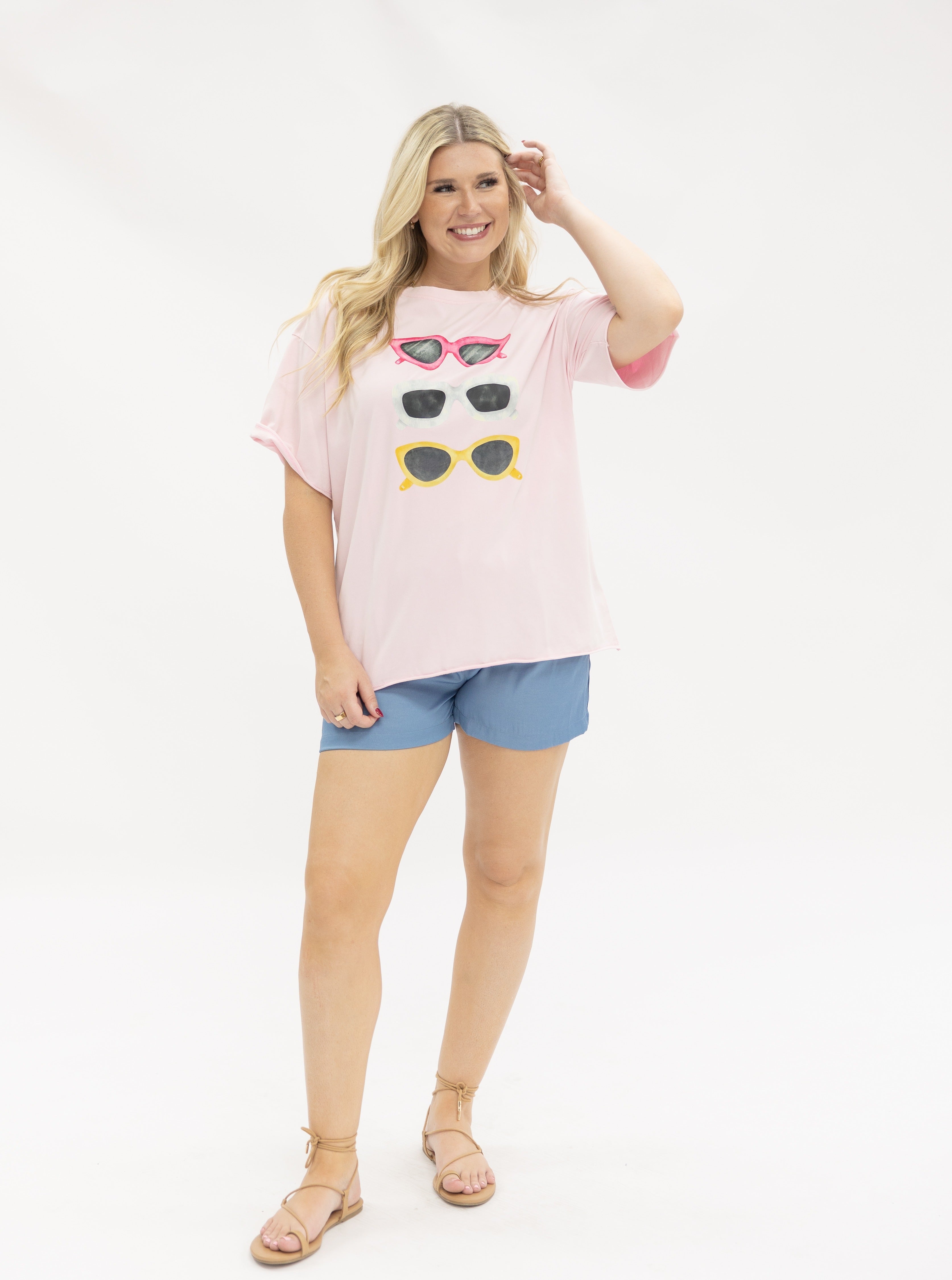Summer Shades on Pink Tee Shirt