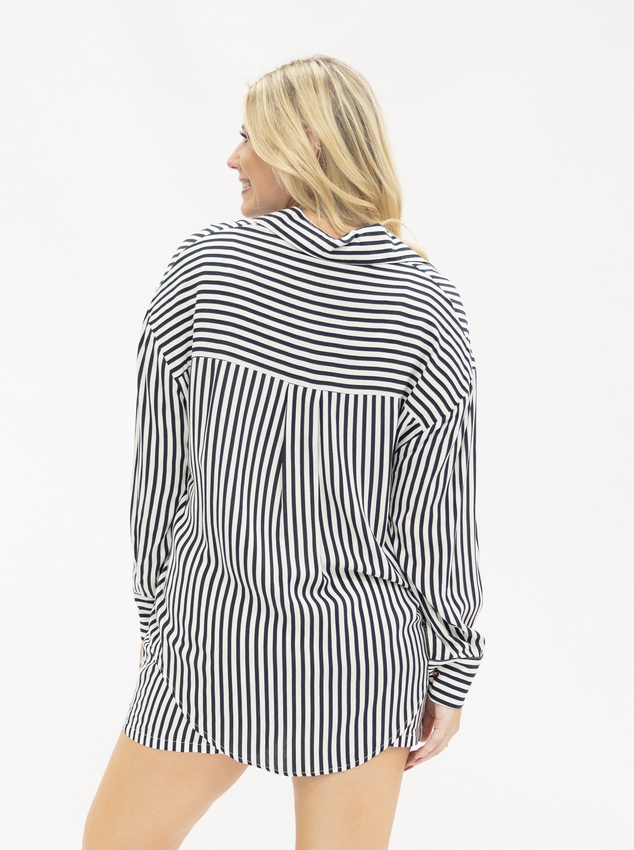 Kathryn Classic Button-Up, Black Stripes