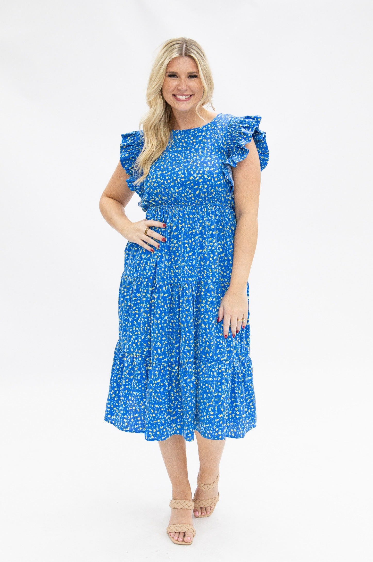 Blue Floral Tiered Dress