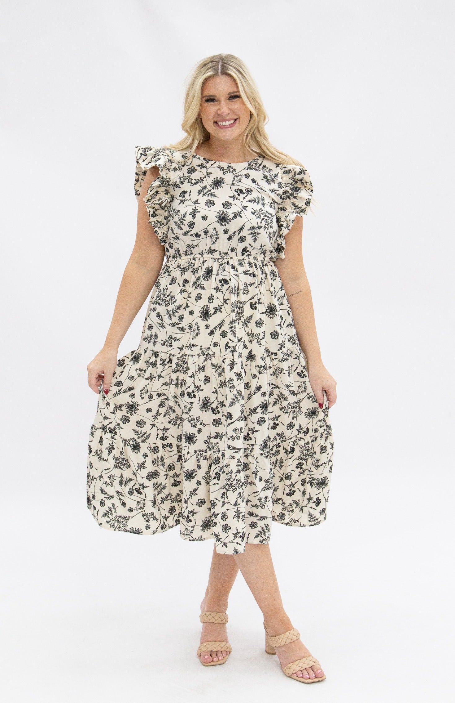 Black & Ivory Floral Tiered Dress