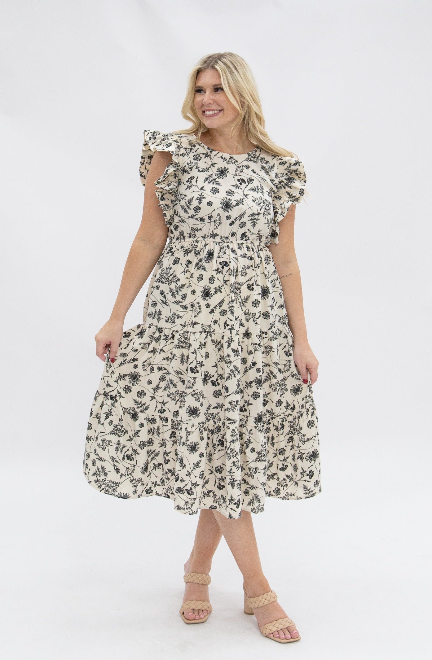 Black & Ivory Floral Tiered Dress