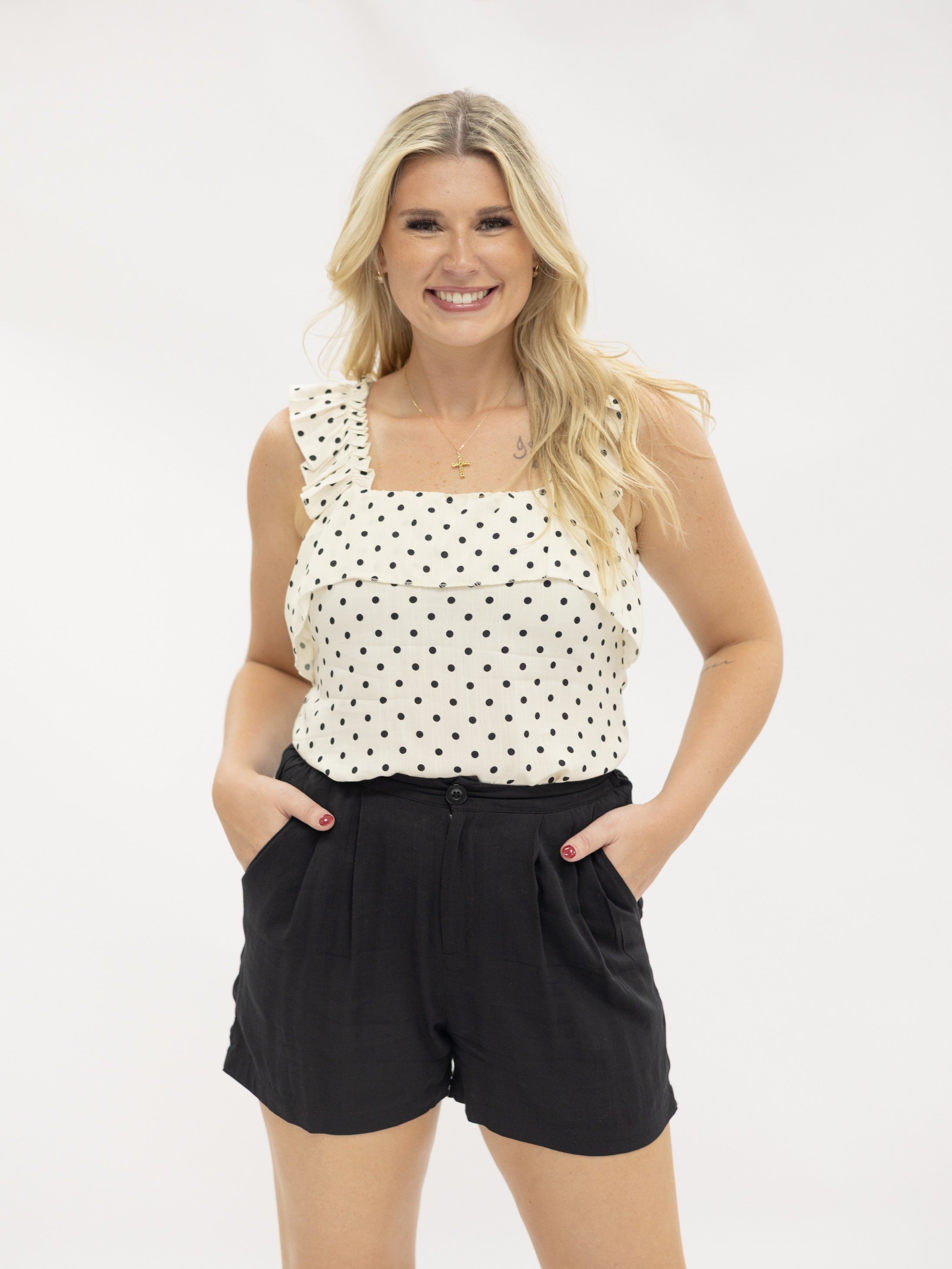 Tank Top with Flounce, Polka Dot