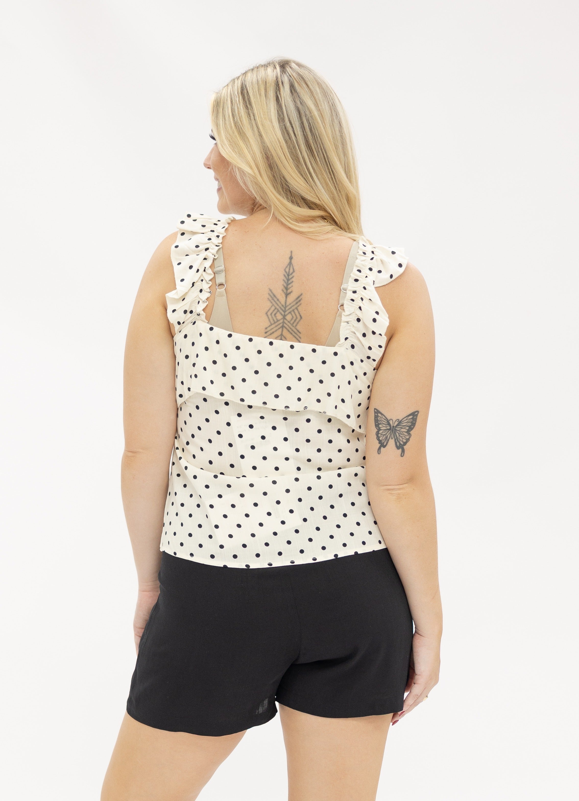 Tank Top with Flounce, Polka Dot