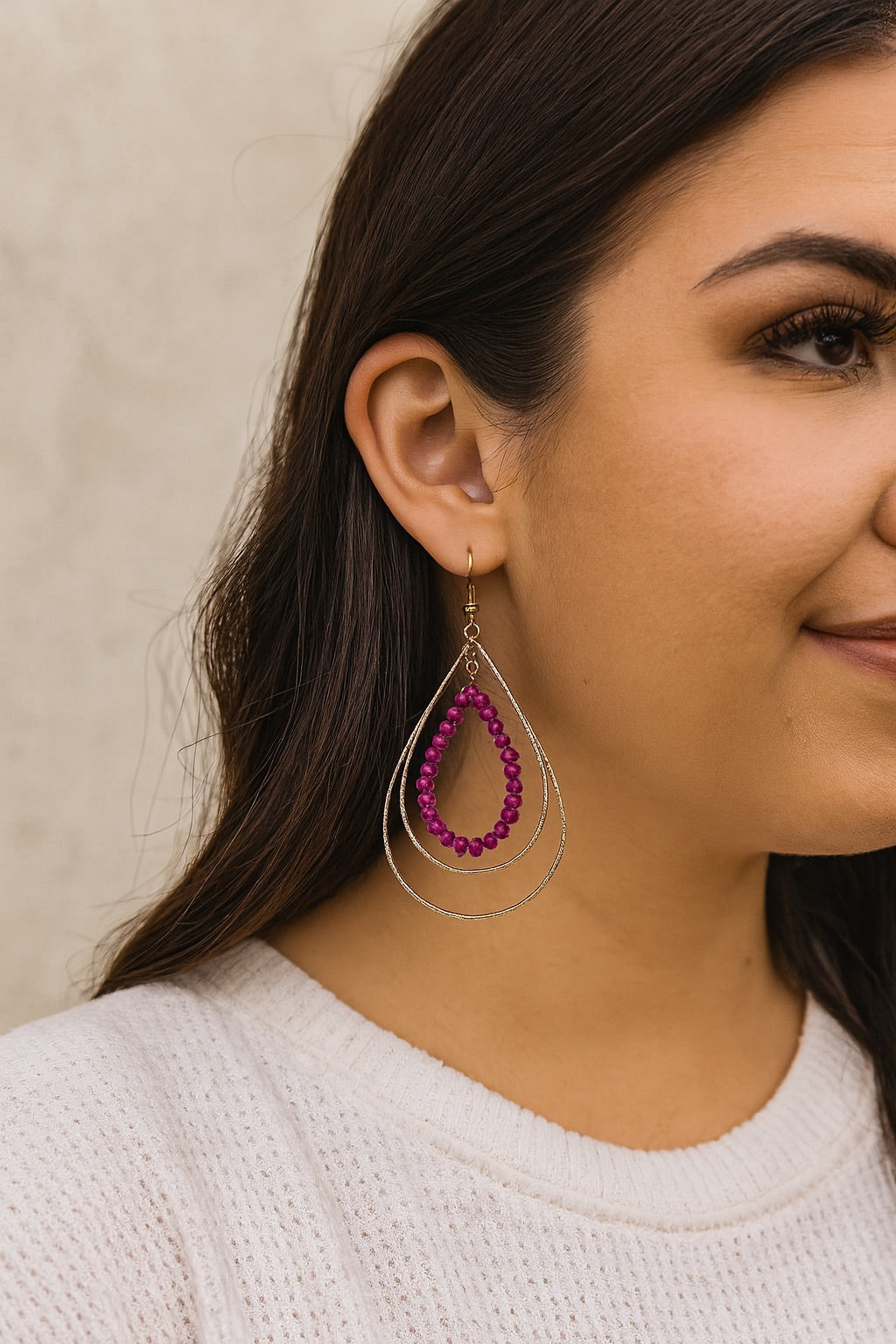 You've Got Me Mesmerized Gold Teardrop Red Crystal Beaded Hoop Earrings