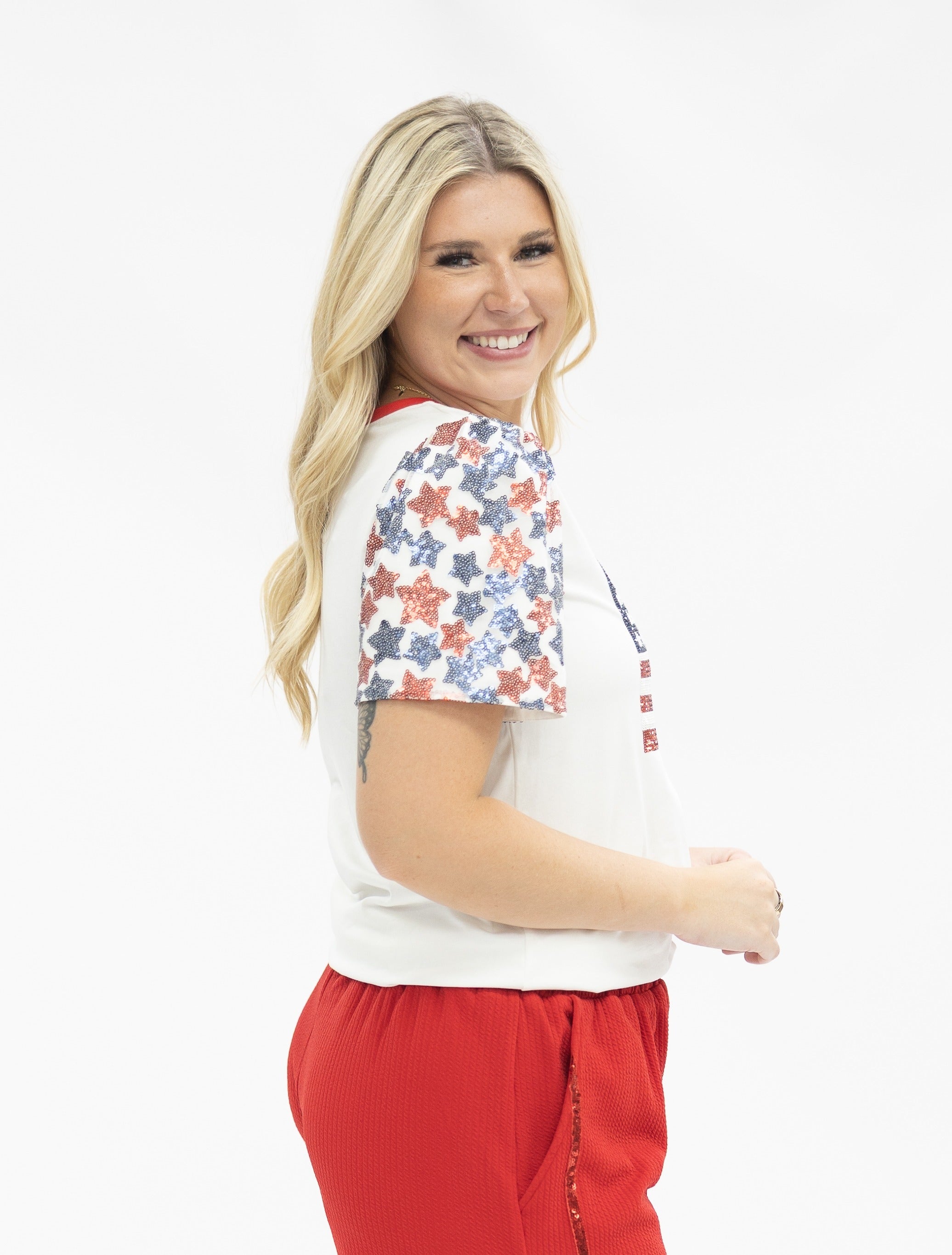 Sequin Flag on Princess Top