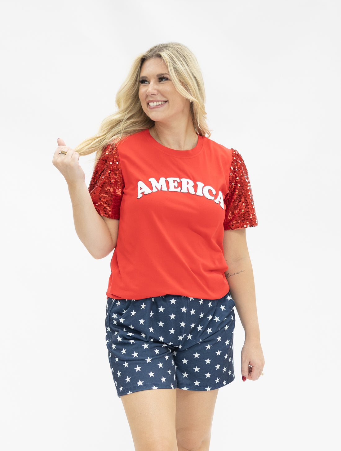 America on Red Sequin Sleeve