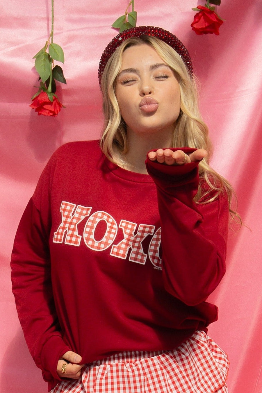 XOXO on Light Weight Sweatshirt, Maroon