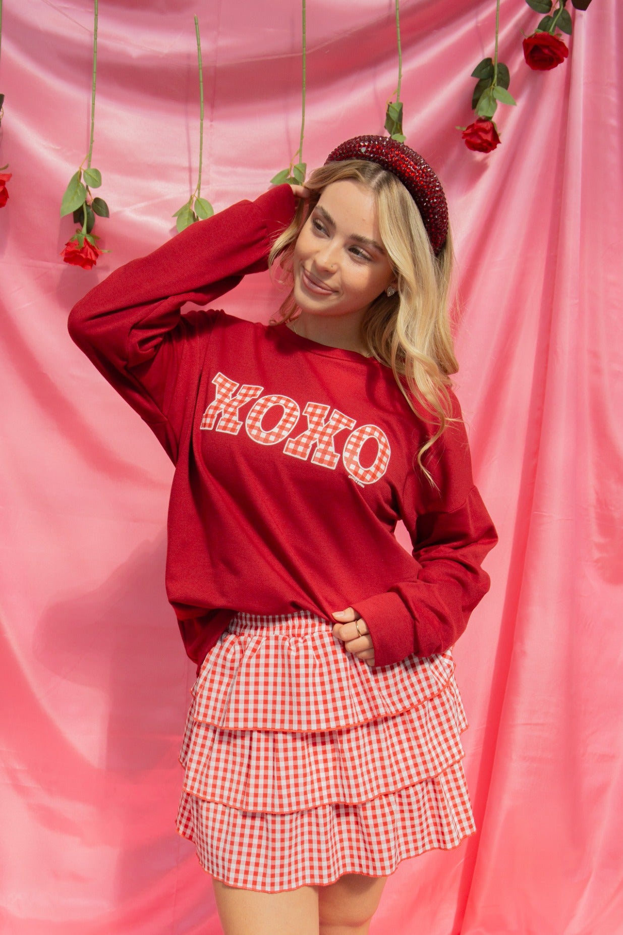 XOXO on Light Weight Sweatshirt, Maroon