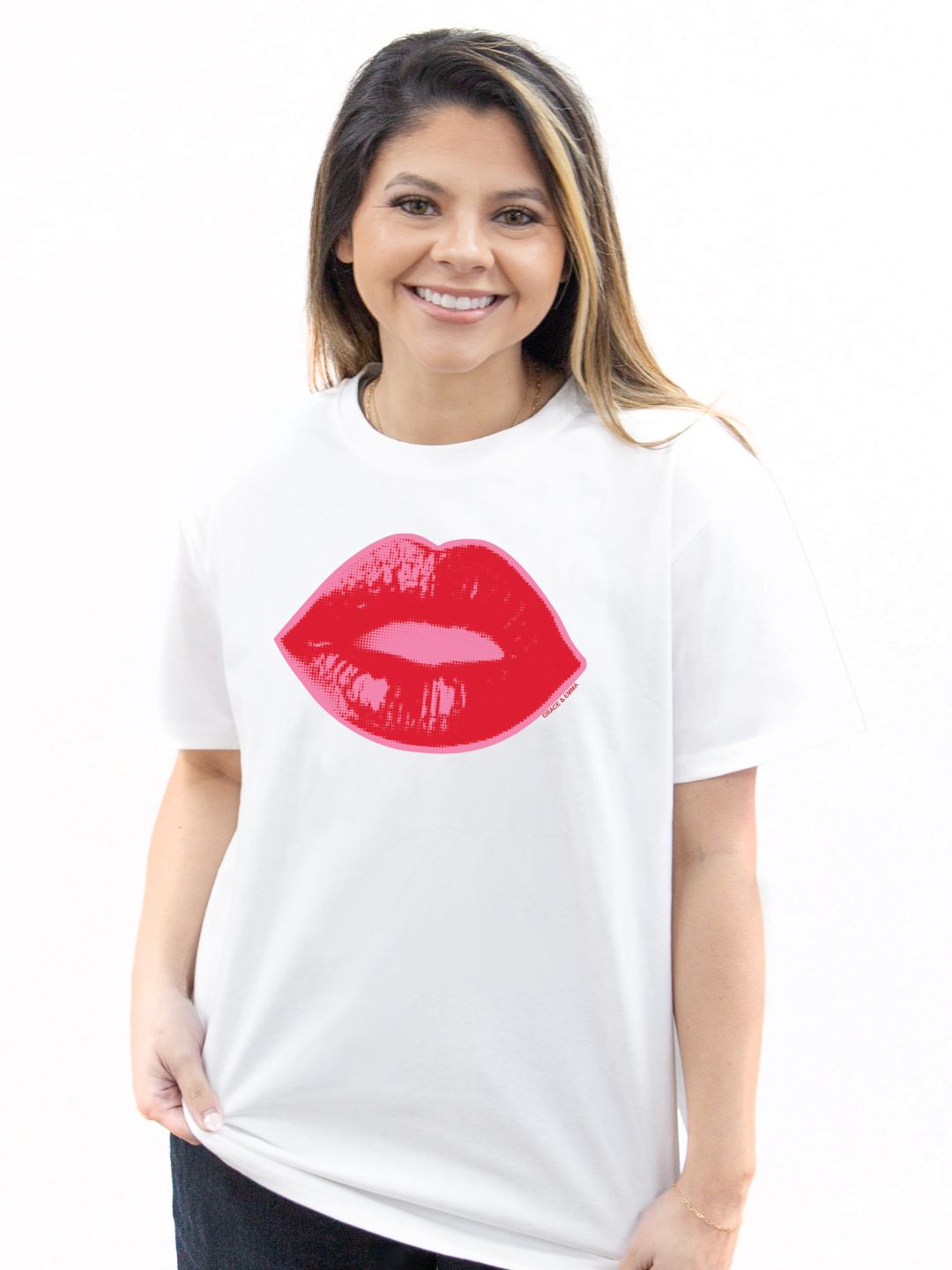 Lips on White Tee Shirt