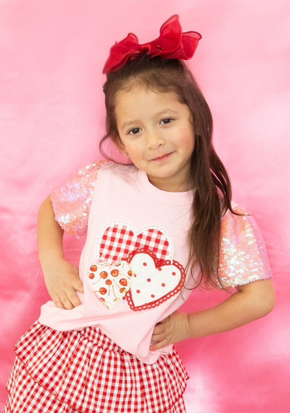 Girls' Heart Patches on Pink Princess Top