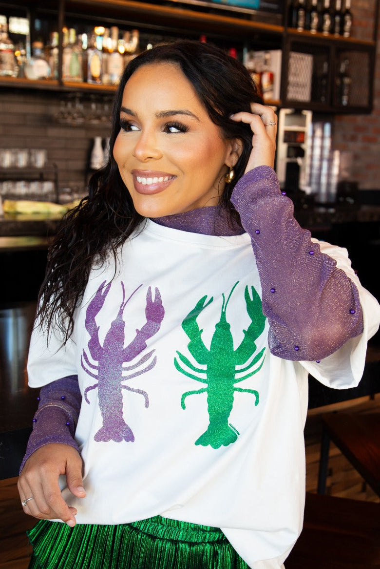 Mardi Gras Crawfish on White Boxy Tee