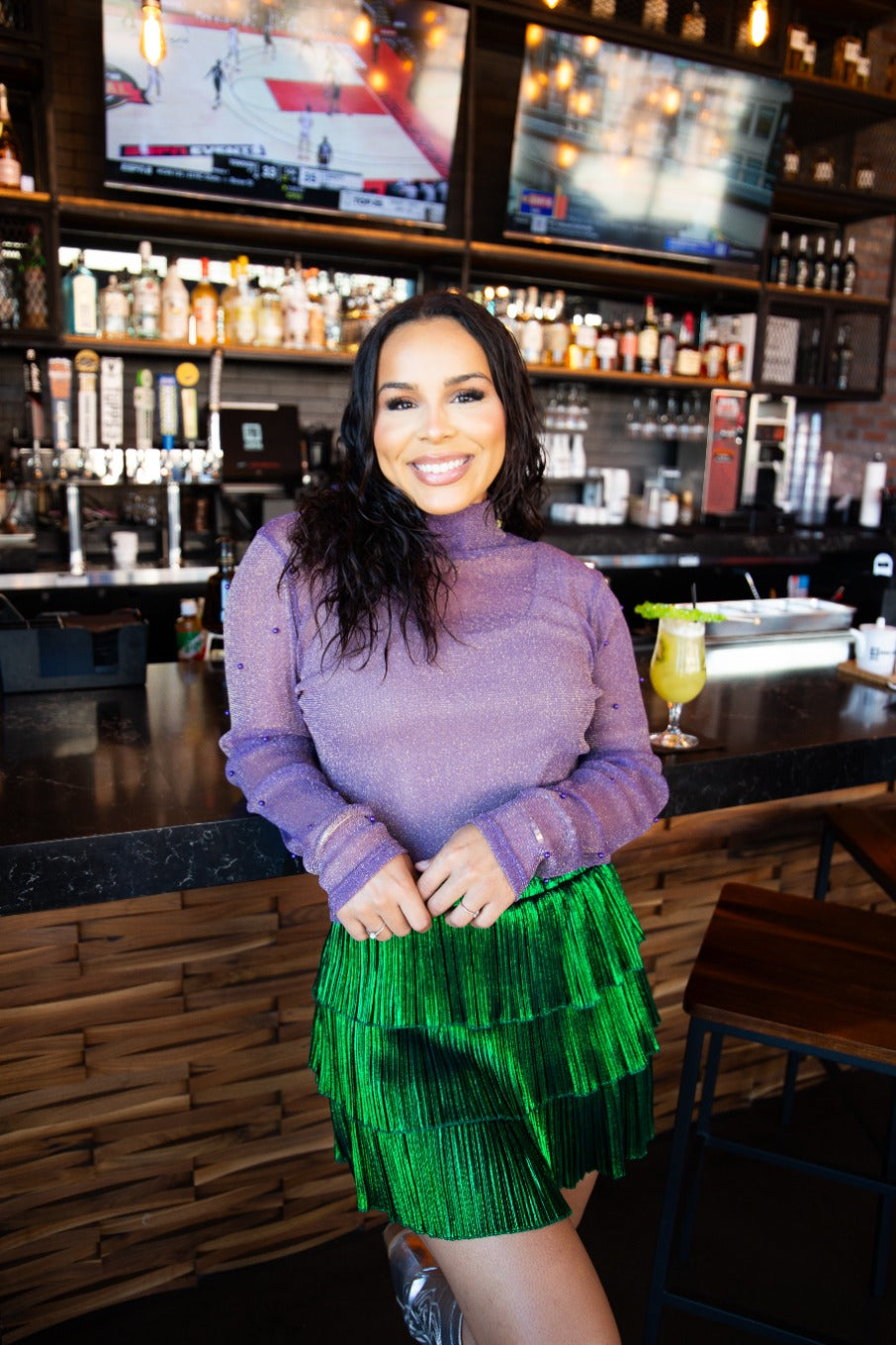 Mock Neck Mesh Top, Purple Shimmer