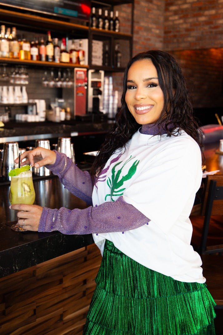 Mock Neck Mesh Top, Purple Shimmer