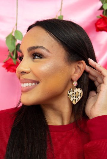 Don't Go Breaking My Heart Gold Leopard Stud Earrings, Cream