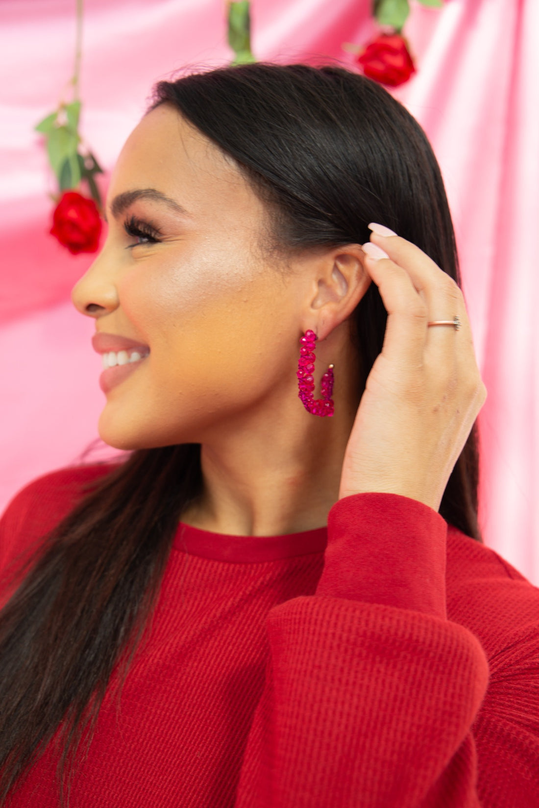 Bloom Hot Pink Hoop Earrings