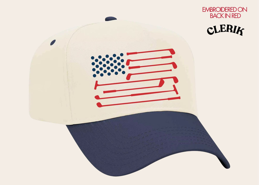 USA Golf Clubs on Tan Cap with Navy Bill