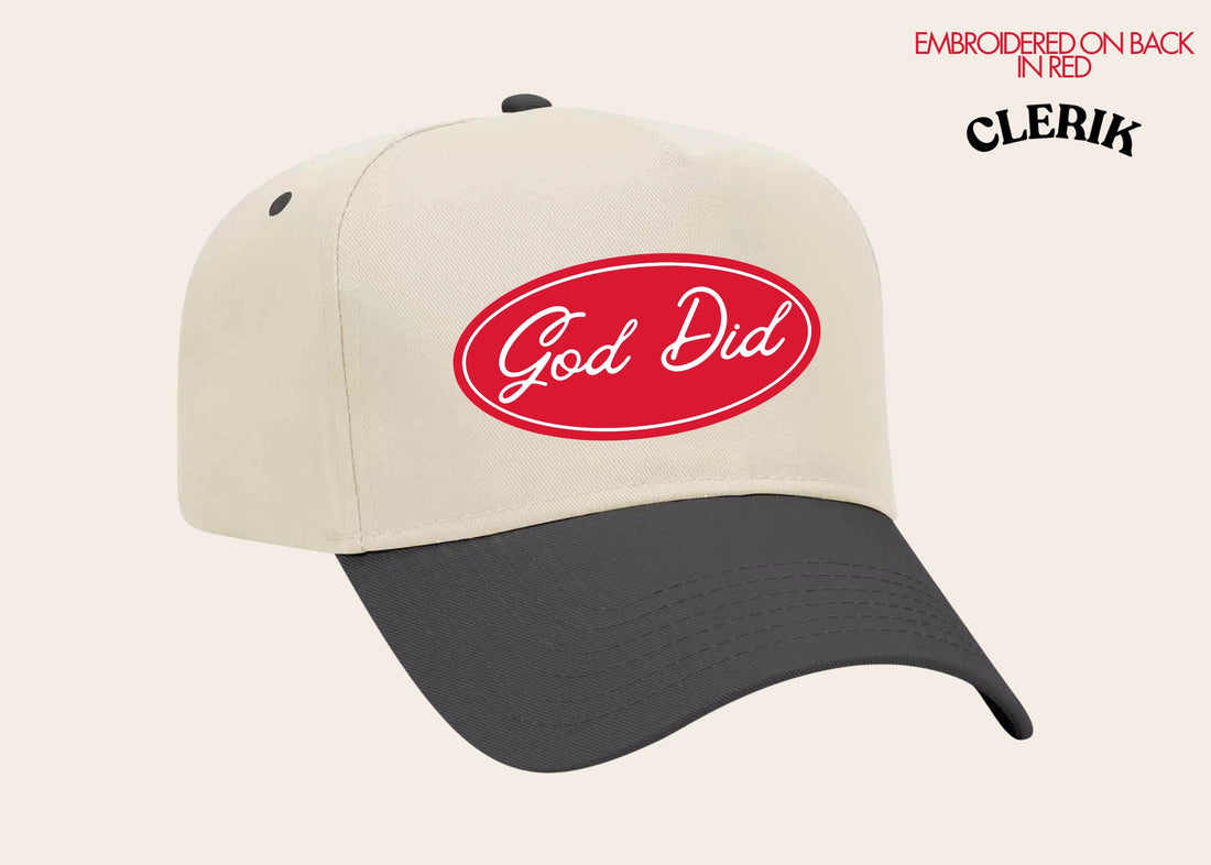 "God Did" on Tan Cap with Black Bill