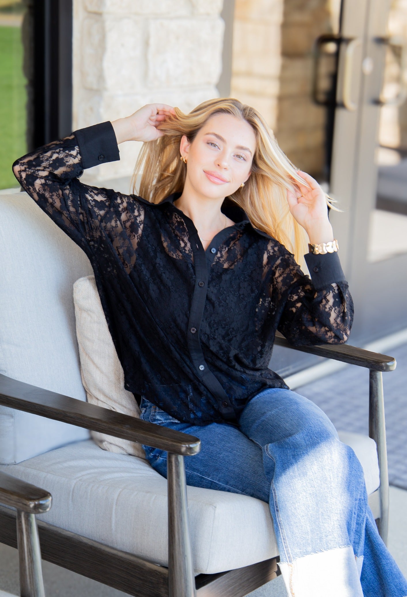 Kathryn Classic Button-Up, Black Lace