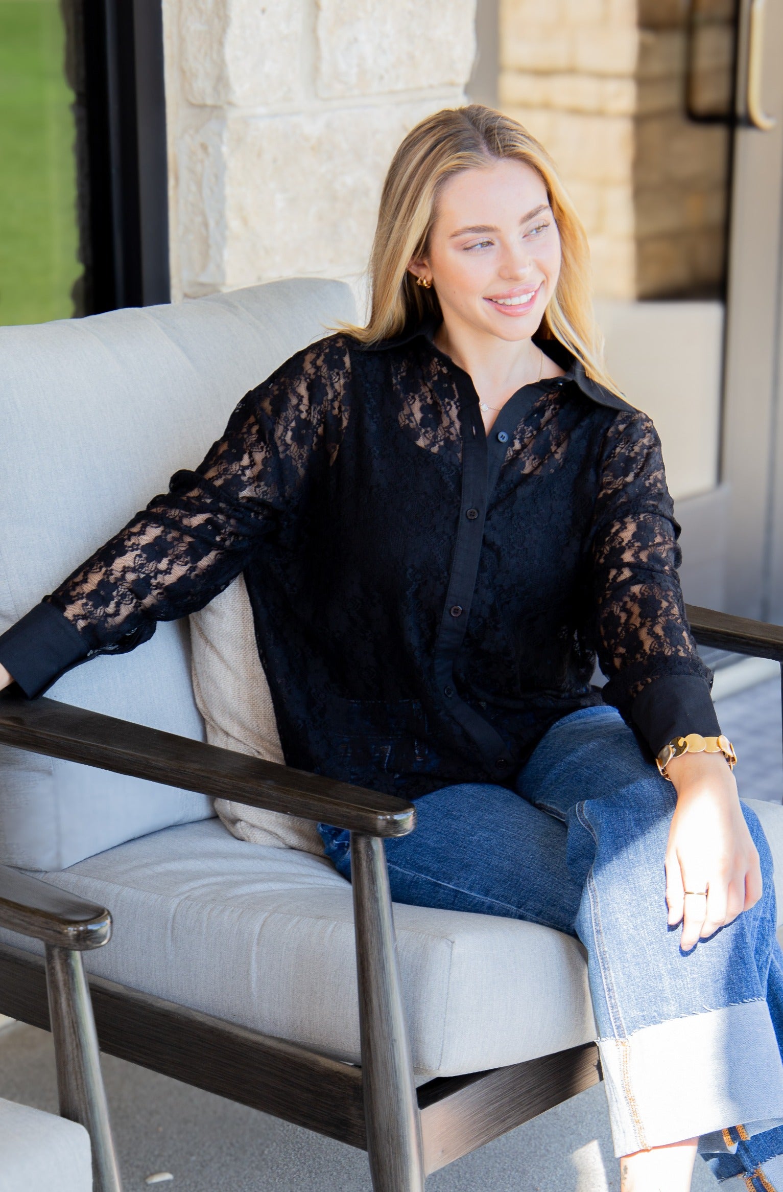 Kathryn Classic Button-Up, Black Lace