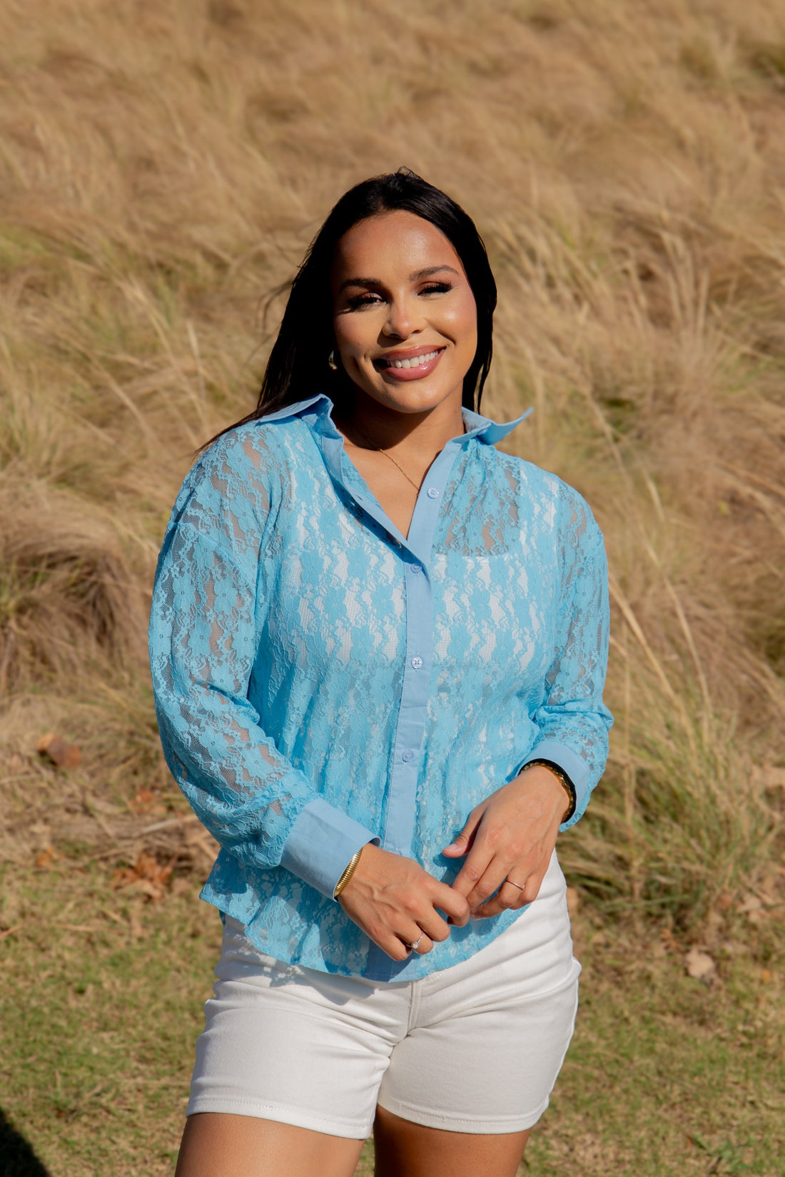 Kathryn Classic Button-Up, Blue Lace