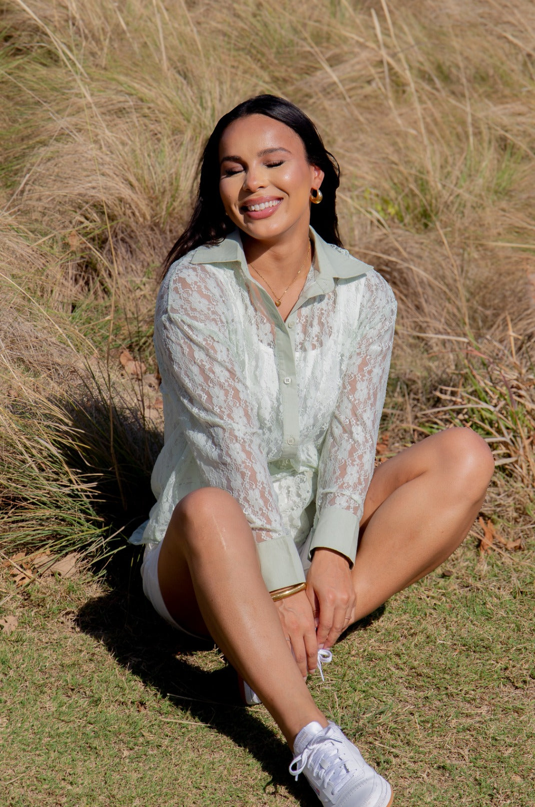 Kathryn Classic Button-Up, Mint Lace