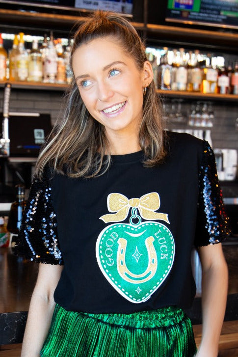 Glitter Good Luck on Princess Top, Black