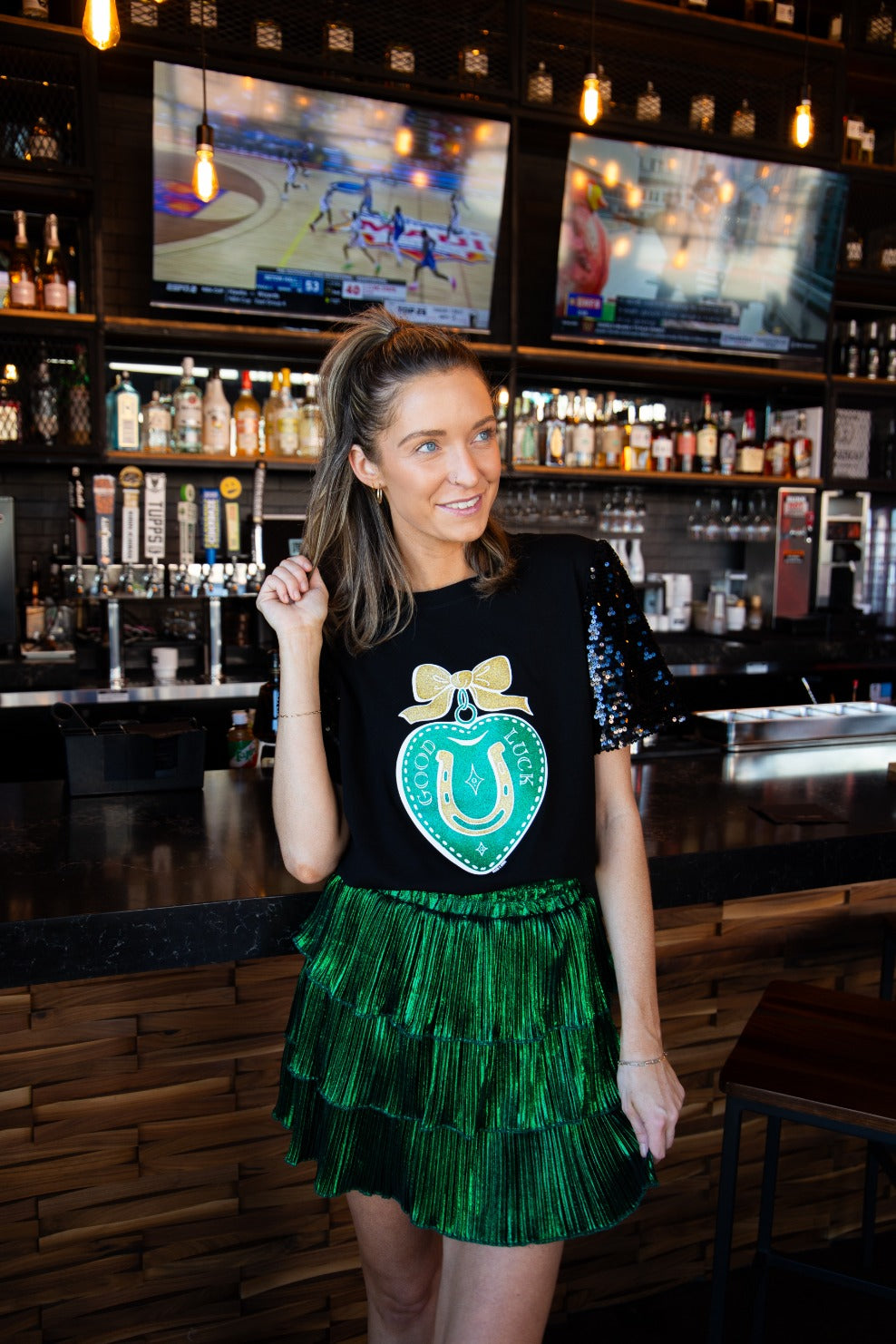 Glitter Good Luck on Princess Top, Black