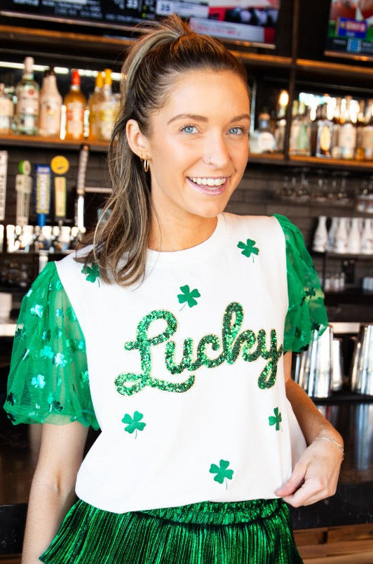 Sequin "Lucky" on Princess Top