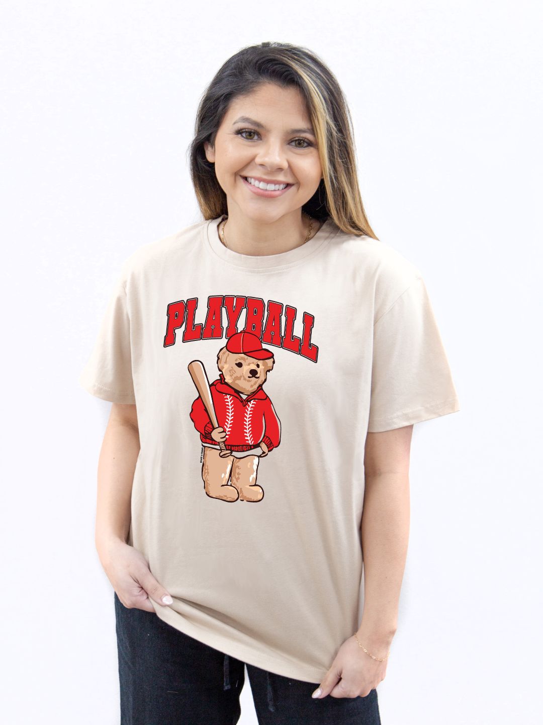"Playball" Bear on Beige Tee Shirt