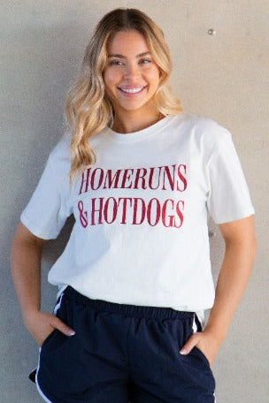 Homeruns & Hotdogs on White Tee Shirt