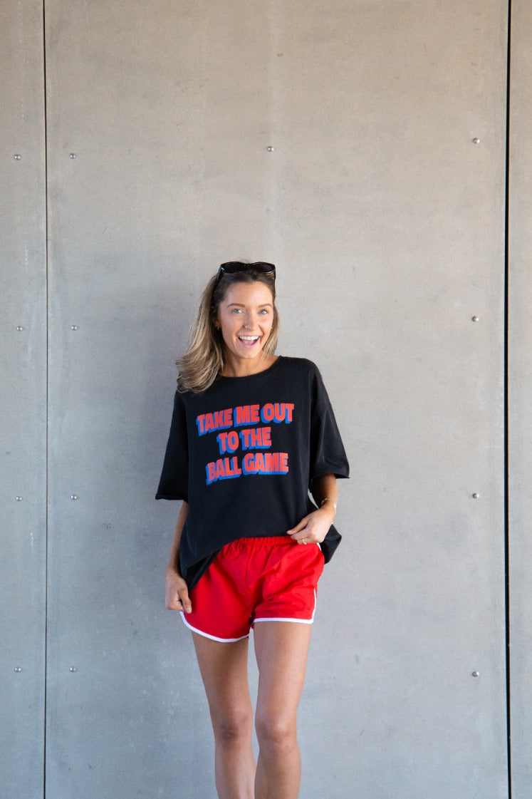 Take Me Out on Black Boxy Tee