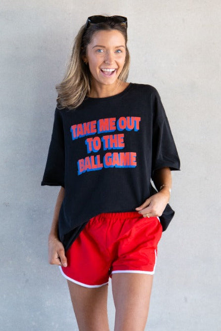 Take Me Out on Black Boxy Tee