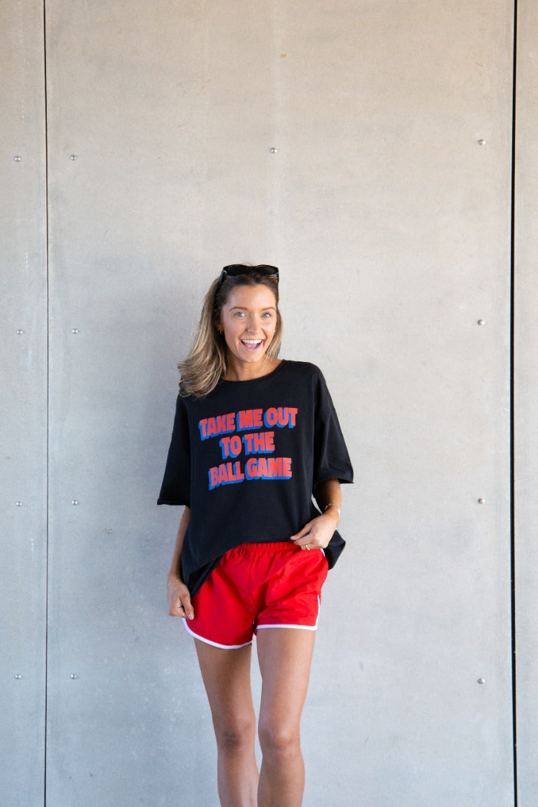 Take Me Out on Black Boxy Tee