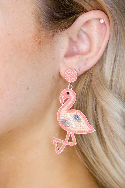 Beaded Flamingo Earrings