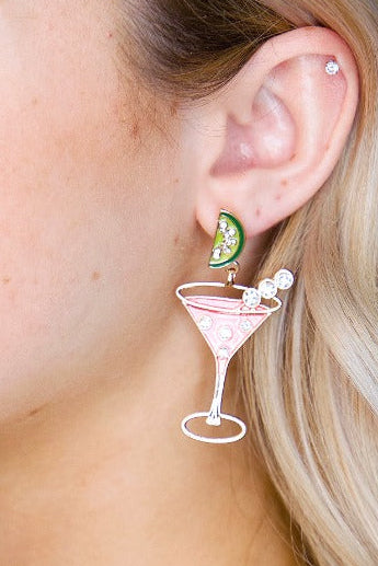 Pink Martini Glass Earrings with Limes