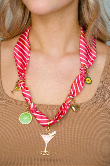 Pink Scarf Necklace with Charms
