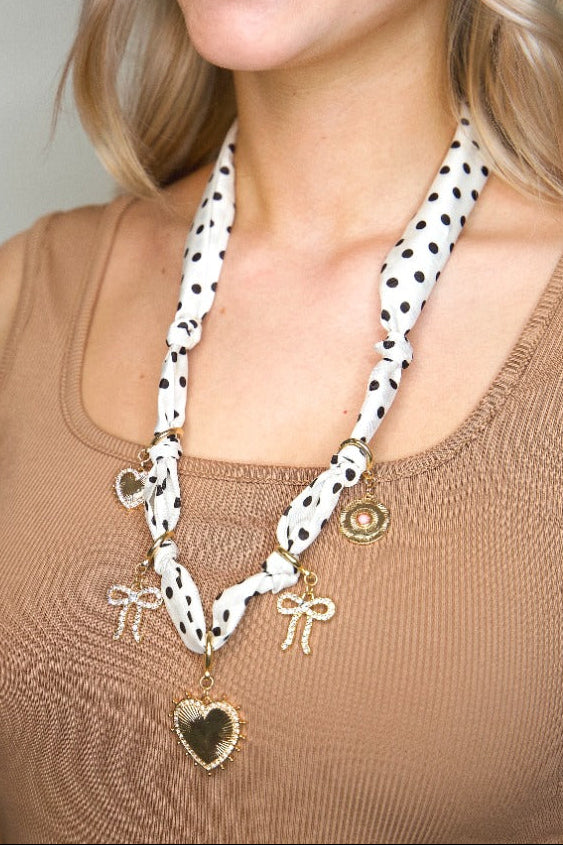Polka-Dot Scarf Necklace with Charms