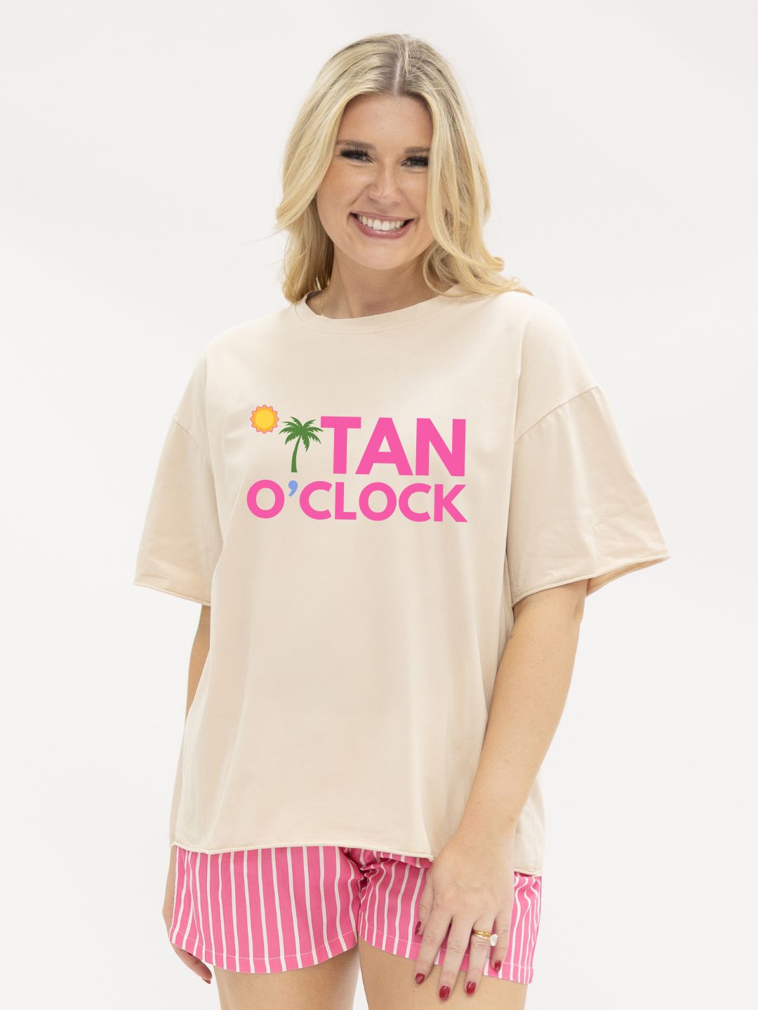 Tan O'Clock on Beige Relaxed Fit Tee