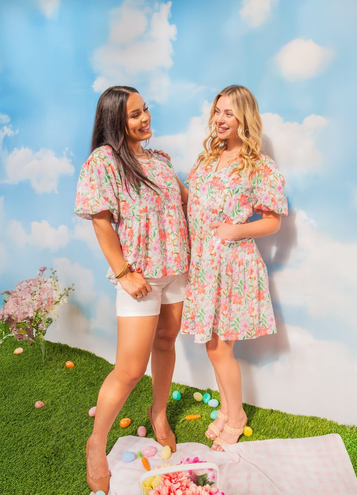 Puff Sleeve Blouse, Watercolor Flowers