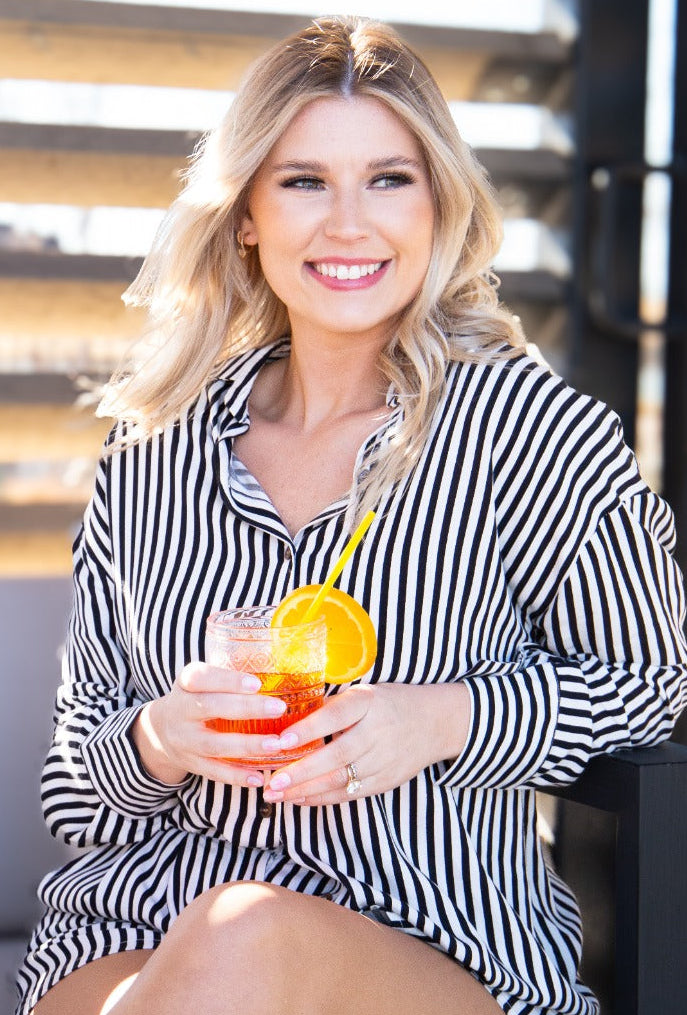 Kathryn Classic Button-Up, Black Stripes