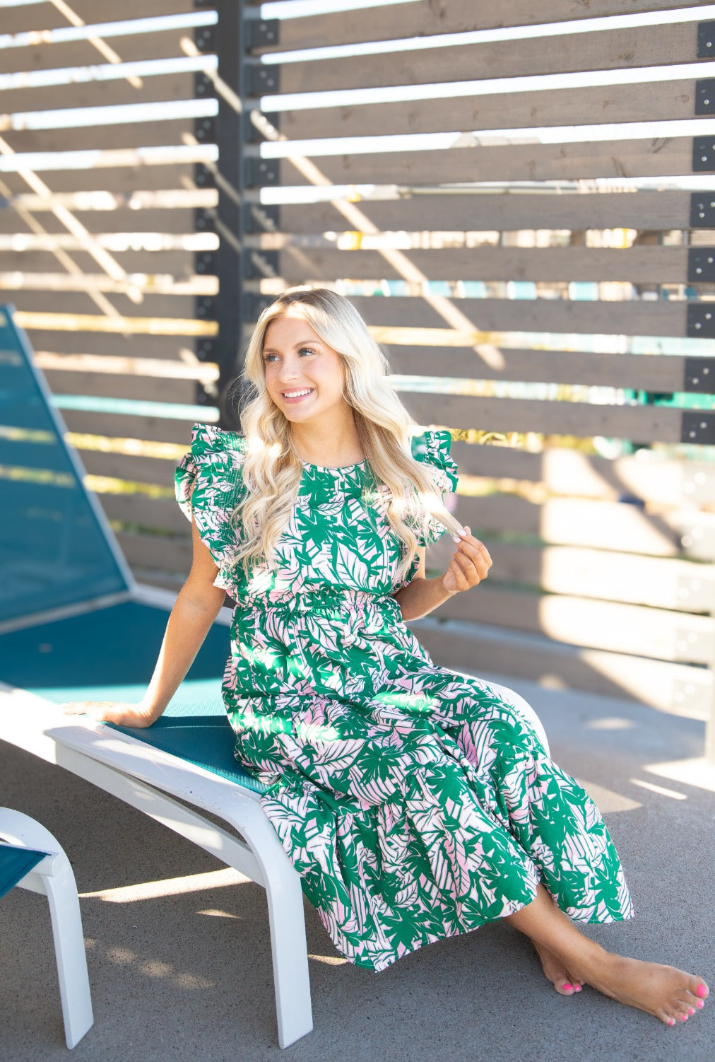 Pink & Green Floral Tiered Dress