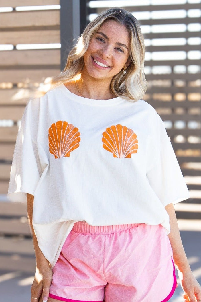 Seashell Bra On White Relaxed Fit Tee